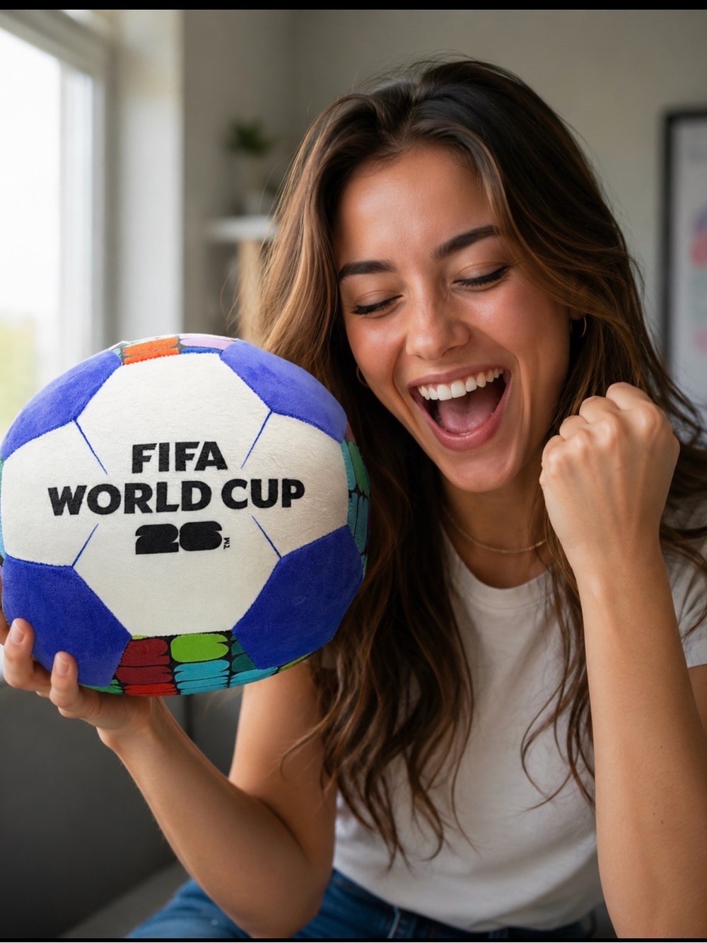Authentic FIFA World Cup Plush Soccer Ball - Blue & White with Multicolor